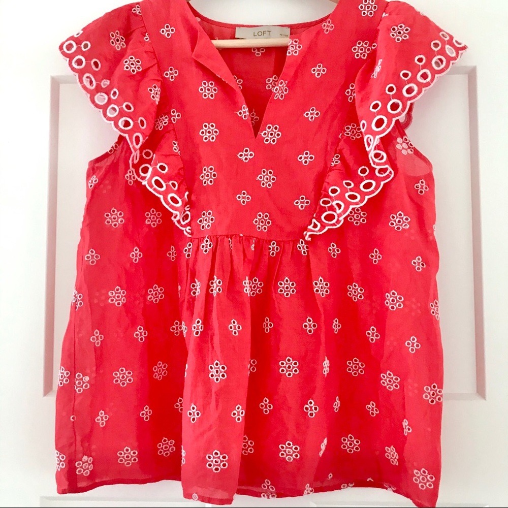 Loft Coral Eyelet Embroidered Paradise Shell Top - Picture 4 of 7